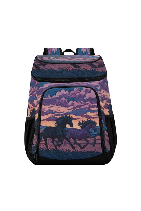 Backpack Cooler lunch bag 36 Can Capacity Insulated Bag for Camping, Beach, Hiking & Travel Wild Horses Running