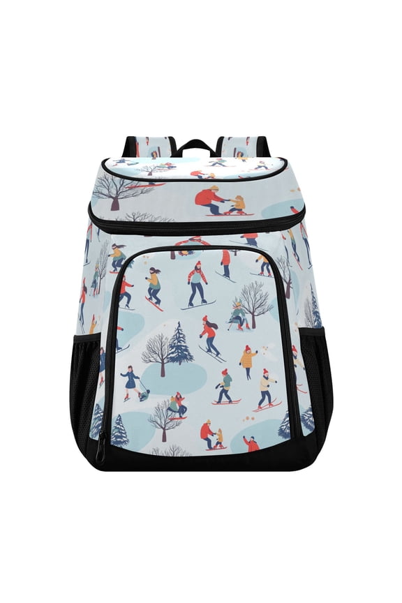 Backpack Cooler lunch bag 36 Can Capacity Insulated Bag for Camping, Beach, Hiking & Travel Winter Sports Pattern