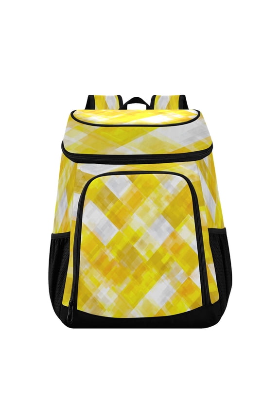 Backpack Cooler lunch bag 36 Can Capacity Insulated Bag for Camping, Beach, Hiking & Travel Yellow and White Checkered Squares