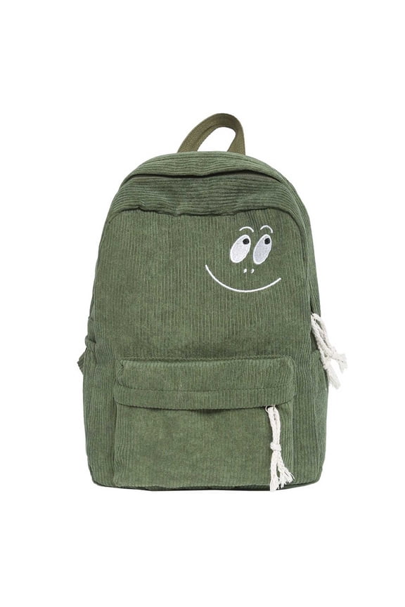 Backpack Corduroy Smile Face Embroidery Casual Backpack Large Capacity Lightweight Daypack