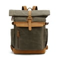 thumbnail image 1 of Backpack Crazy Horse Leather Leisure Travel Bag Men's Backpack Oil Wax Handheld Canvas Computer,Khaki, 1 of 2