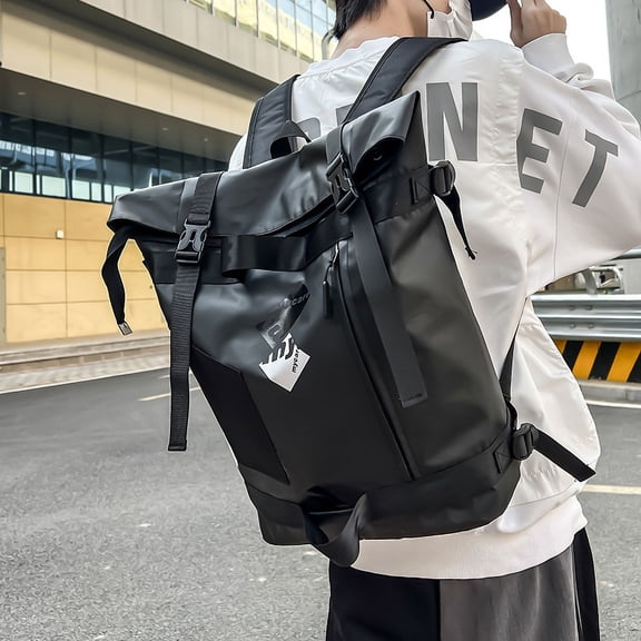 Backpack Curved Edge Fashion Personalized Backpack Men's Large Capacity,Black
