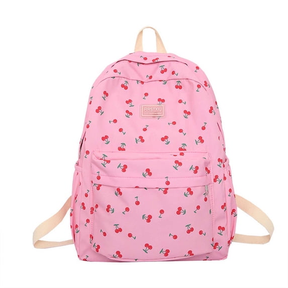 Backpack Cute Cherry Print School Daypack Large Capacity Lightweight Durable Casual Rucksack