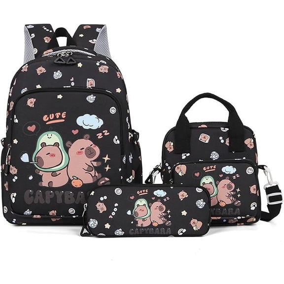 Backpack Cute Kawaii Backpack 3Pcs Set with Lunch Bag and Pencil Case, Funny Going Out Cartoon Laptop Travel Bag (Pink)