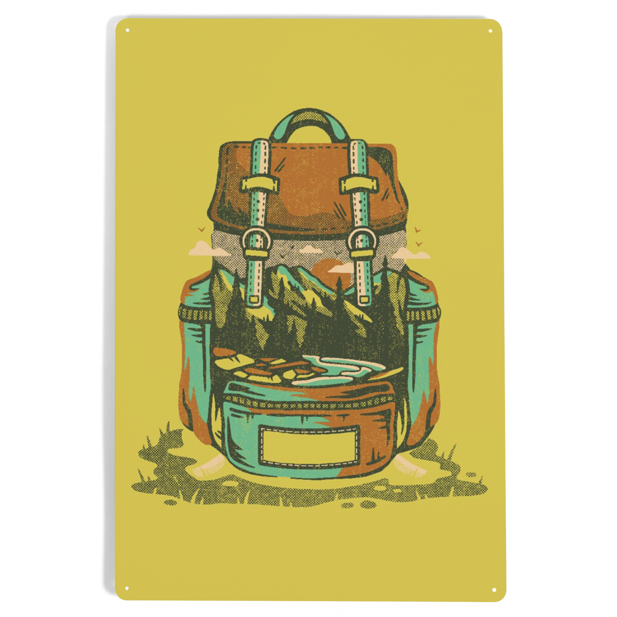 Backpack, Distressed Vector, Yellow (12x18 Aluminum Art, Indoor Outdoor ...