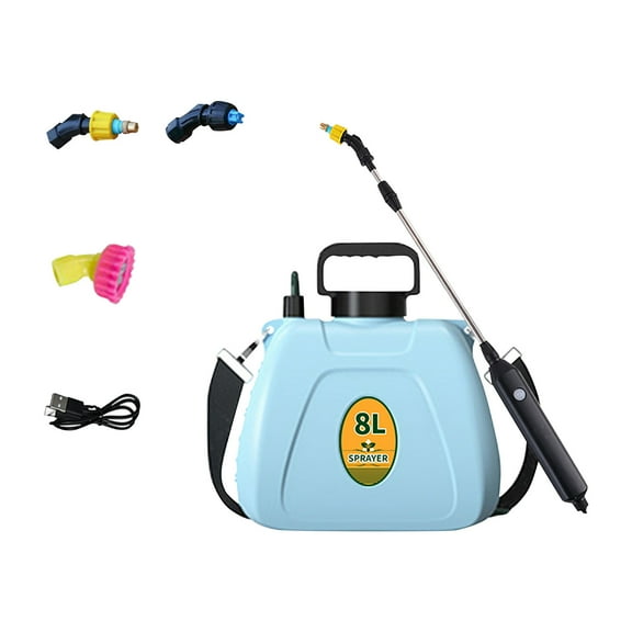 Backpack Electric Sprayer 8L Blue With 3 Nozzles, Rechargeable Battery-Powered, Adjustable Wand, Comfortable Shoulder Straps - For Garden Watering, Lawn Care, Car Washing,