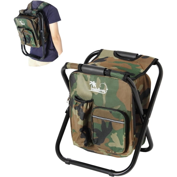 Backpack Fishing Chair with Cooler Bag Foldable Stool,Fishing Hunting Gifts for Men,Outdoor,Camping,Paints,BBQ,Beach,Picnic,Hiking,Concert(Camouflage Backpack Chair)