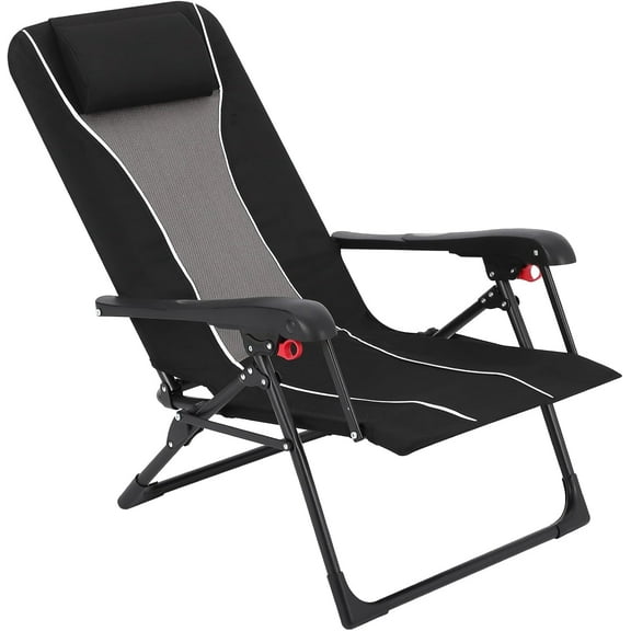 Backpack Folding Chaise Lounge Chair, Infinitely Adjustable Recliner with Pillow & Storage Bag, Portable Outdoor Camping Chair for Beach, Patio, Garden, 330lb Capacity (Accessory Options Available)