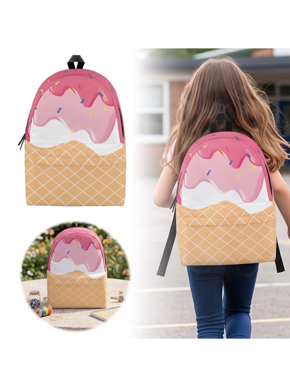 Backpack For School All Over Ice Cream Print Backpack Comfort Padded Straps Lightweight Daily Sports Travel Daypack