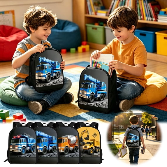 Backpack For School Customizable Building Block Car Lightweight Polyester Sports Travel Daypack For Young Hobbyists