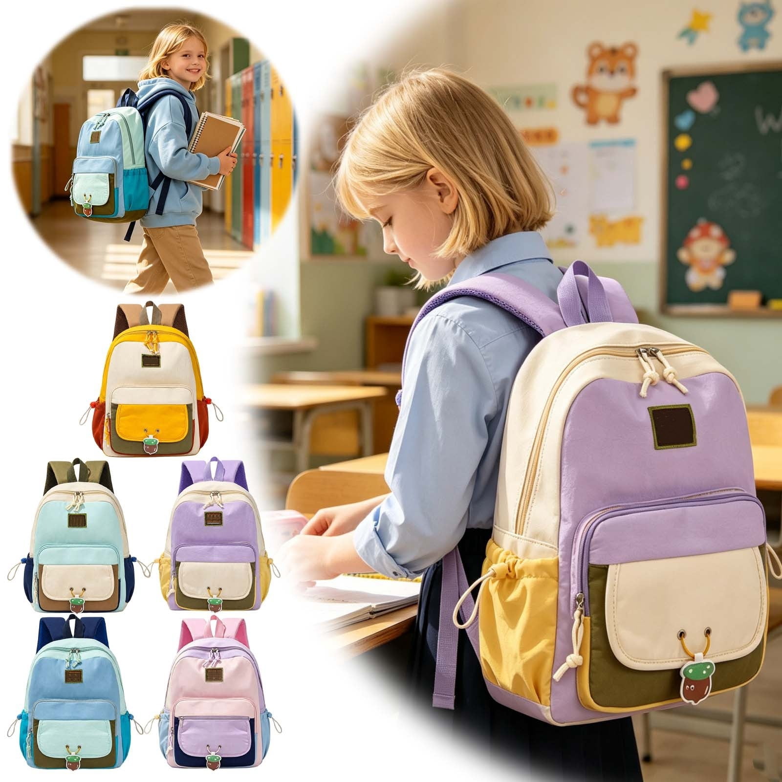Students Using Electronics Backpack For School Lightweight Cartoon Letter Print Daypack For Middle ...
