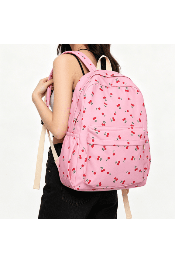 Backpack For Women Cute Cherry Print Aesthetic Lightweight Water Resistant Student Bookbag Large Capacity Casual Travel School Bag