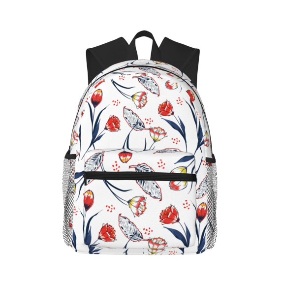 Backpack For Women/Men - Tulips Flowers Blue White Lightweight Travel Bag School Backpack Laptop Bag With Laptop Compartmen