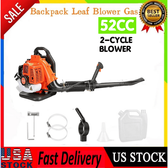 Backpack Gas Leaf Blower52CC 1.7 HP 550 CFM 200 MPH High-Velocity Wind Speed, Lightweight, Fuel Tank, Powerful for Outdoor Lawn Garden Yard Cleaning & Snow Blowing