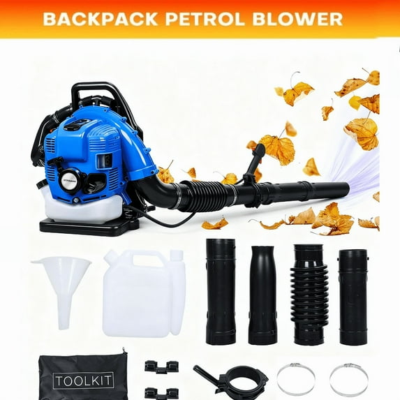 Backpack Gas Powered Leaf Blower, 75.6CC 900 CFM 3.5 HP 2-Stroke Grass Lawn Blower Air Cooling Gasoline Backpack Grass Blower with Air-Cooled, Snow Blower for Outdoor