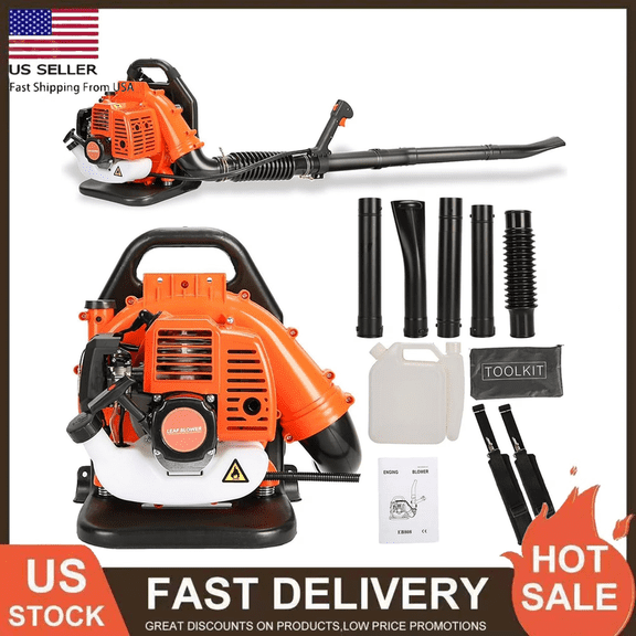 Backpack Gas Powered Leaf Blower, Commercial 550 CFM 52 CC 1.7 HP 2-Stroke Powerful Lightweight Gasoline Grass Lawn Blower w/Harness Air-Cooled & Fuel Tank for Yard Lawn Care, Snow Removal