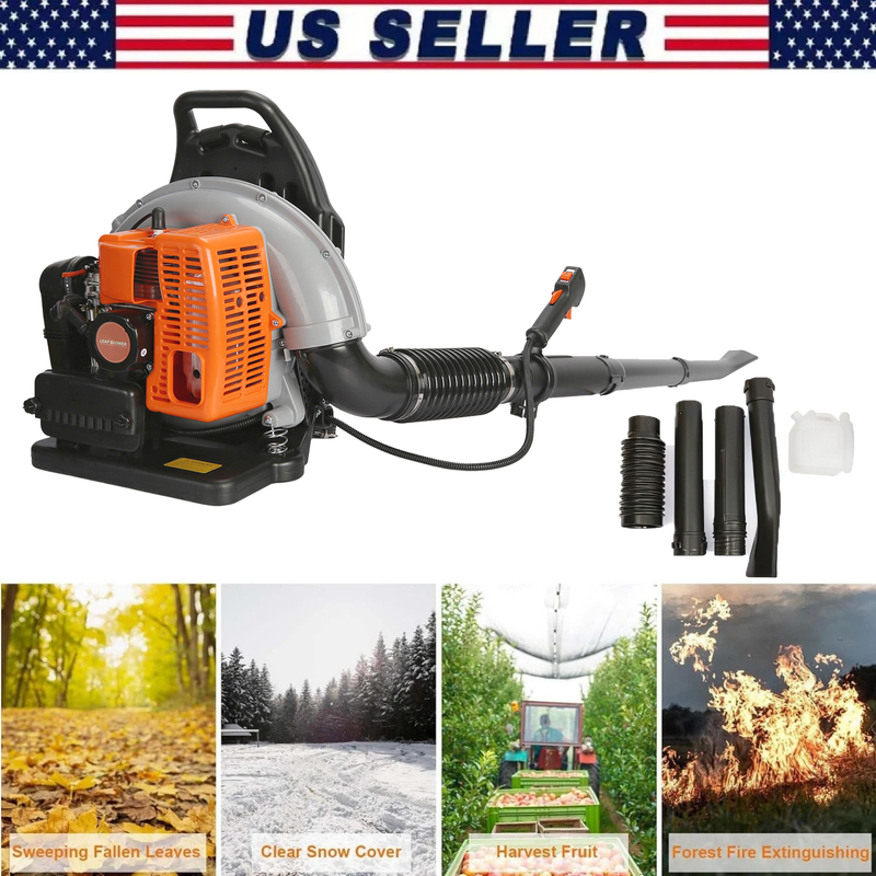 Backpack Gas Powered Leaf Blower, Commercial 665 CFM 63CC 3 HP 2-Cycle Powerful Lightweight Gasoline Grass Lawn Blower w/Harness Air-Cooled & Fuel Tank for Yard Lawn Care, Snow Removal
