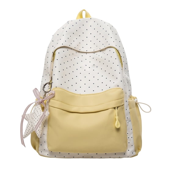 Backpack for Girls Daypack with Side Drawstring Pockets Polka Dot Print Cute Bookbag Star Charm School Bag for Elementary Middle School Students Daily Use