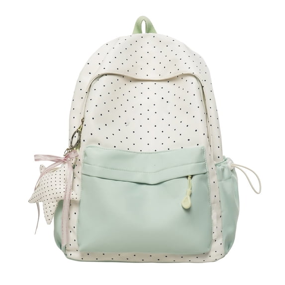 Backpack for Girls Daypack with Side Drawstring Pockets Polka Dot Print Cute Bookbag Star Charm School Bag for Elementary Middle School Students Daily Use