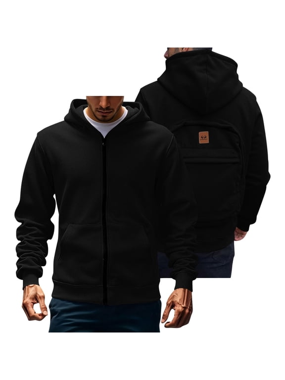 Backpack Hoodie For Men Winter Full Zip Jackets Long Sleeve Lightweight Travel Sweatshirts With Backpack Pockets