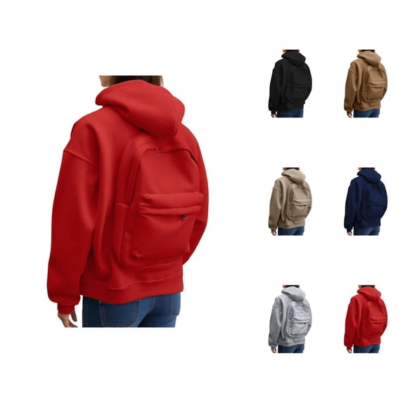 Backpack Hoodie for Women 2026 Casual Fall Winter Zip Up Plain Hooded Sweatshirt with Pockets Jacket Outerwear