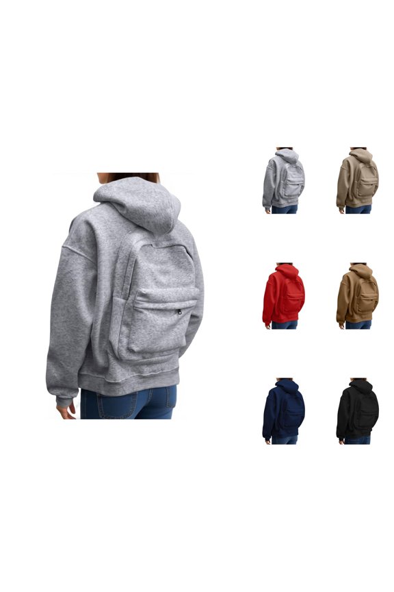 Backpack Hoodie for Women 2026 Fall Winter Casual Plain Zip Up Hooded Sweatshirt with Pockets Jacket Coat