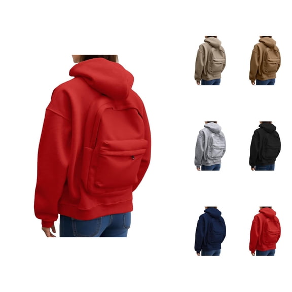 Backpack Hoodie for Women 2026 Long Sleeve Casual Plain Zip Up Hooded Sweatshirt with Pockets Jacket Coat