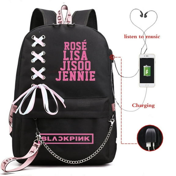 Backpack Korean Style USB Charging Student Female Large-capacity Backpack,Black