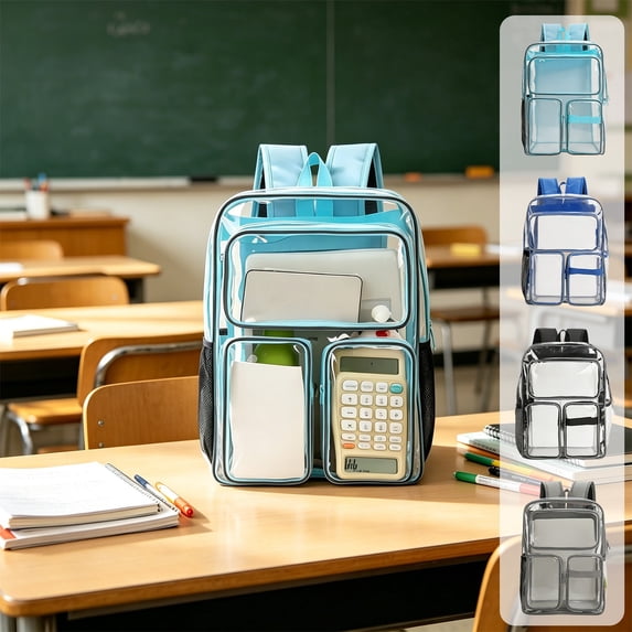 Backpack Large Clear PVC Heavy Duty Stadium Approved Transparent See Through Multi-Compartment 16.5in College Travel Book Bag by MPOISVA