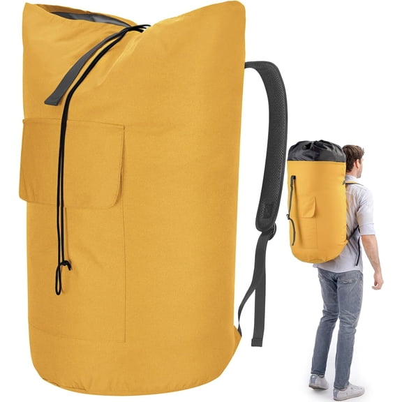 Backpack Laundry Bag, 115L Heavy Duty Extra Large College Laundry Backpack, Dirty Clothes Bag with Shoulder Straps, Laundry Hamper Bag with Drawstring Closure for College Dorm, Apartment Gold