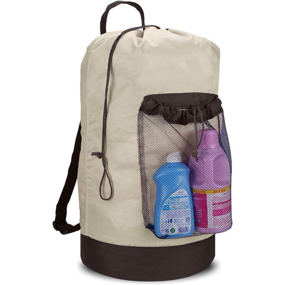Backpack Laundry Bag, 115L Large Hamper with Straps, Drawstring Closure, Mesh Pocket, Khaki