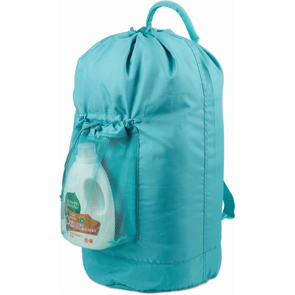 Backpack Laundry Bag with Straps and Detergent Holder, Clothes Laundry Backpack for College Travel Apartment Dorm Room (Green)