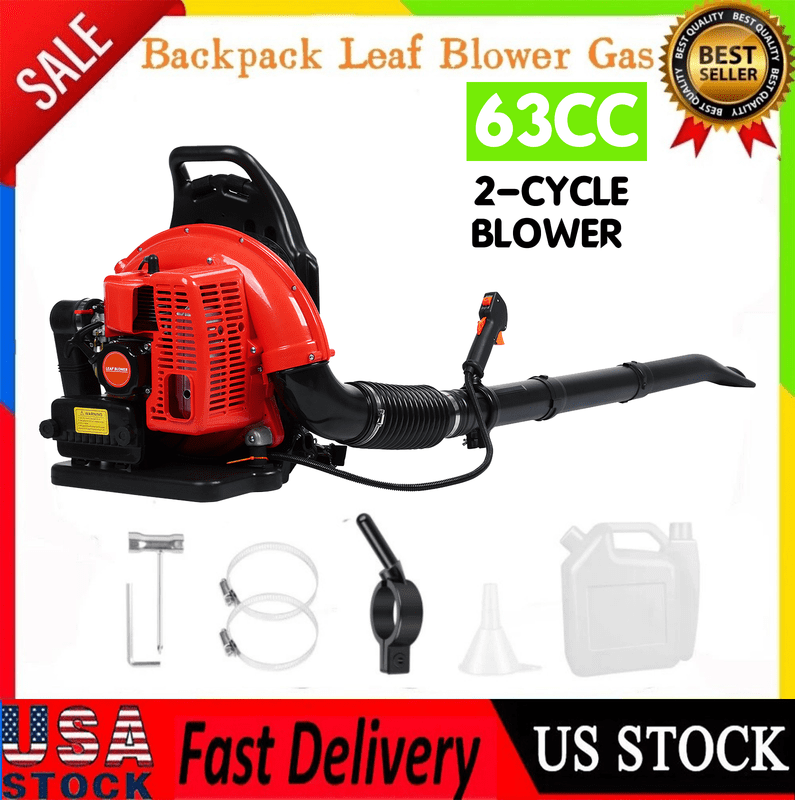 Backpack Leaf Blower, 2-Cycle Engine 665CFM Air Volume Tank Leaf Blower 63CC Gas Powered Blowers Snow Blower for Lawn Care Road Cleaning