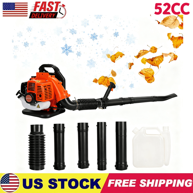 Backpack Leaf Blower 52CC 2-Stroke Backpack Gas Powered Leaf Blower with Fuel Tank, Grass Lawn Blower Air Cooling Gasoline Blower for Sand, Gravel, Snow, Yard, Leafs