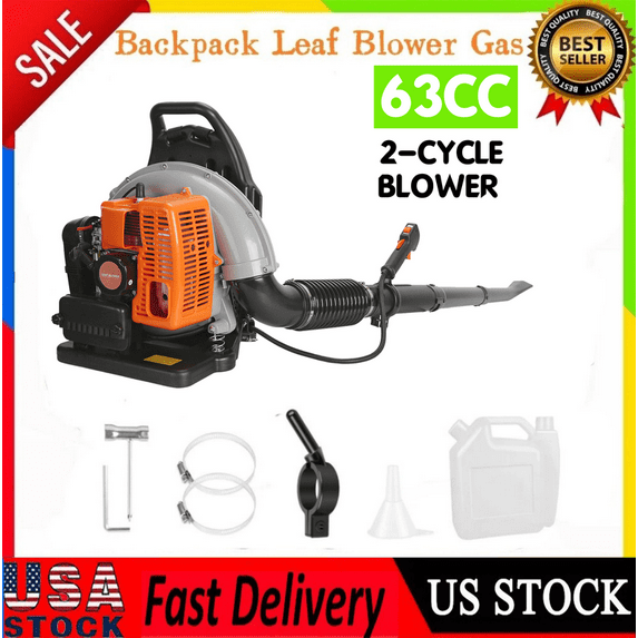 Backpack Leaf Blower, 63CC 2 Stroke Leaf Blower with Fuel Tank, 665 CFM Air Volume 205 MPH Speed, Ideal for Lawn Care, Leaf Cleaning, and Snow Removal