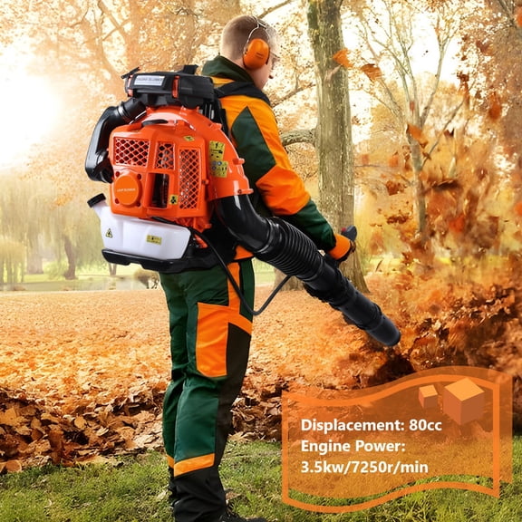 Backpack Leaf Blower, 80CC Engine Power 3.5kw/7250r/mi Gas Leaf Blower, 900-CFM Powerful Back Pack Blowers, Variable Speed, Cruise Control, Portable Air Blower for Garden Snow Dirt Debris