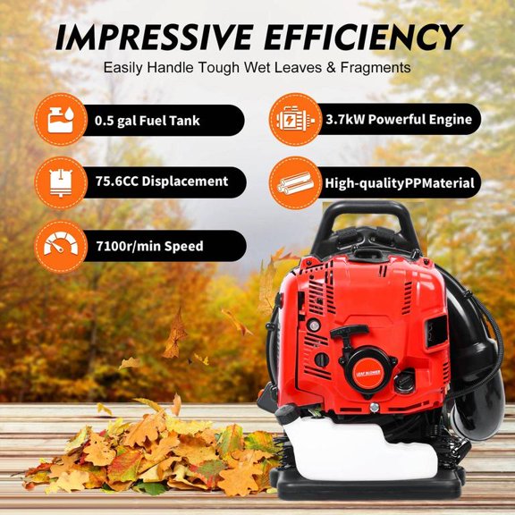 Backpack Leaf Blower Gas Powered, 75.6 CC 900CFM 4-Stroke Engine Gas Leaf Blower Backpack, Air Cooling Gasoline Garden & Snow Blower for Lawn & Commercial Yard