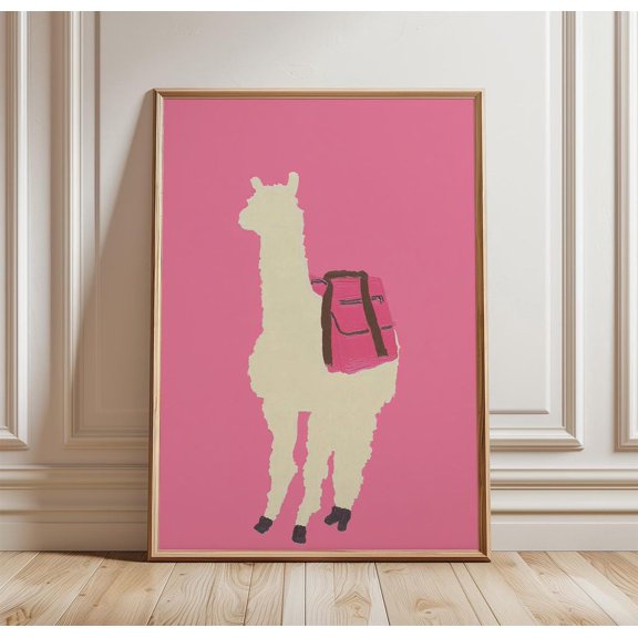 Backpack Llama Minimal Animal Wall Art Decor Unframed Paper Print