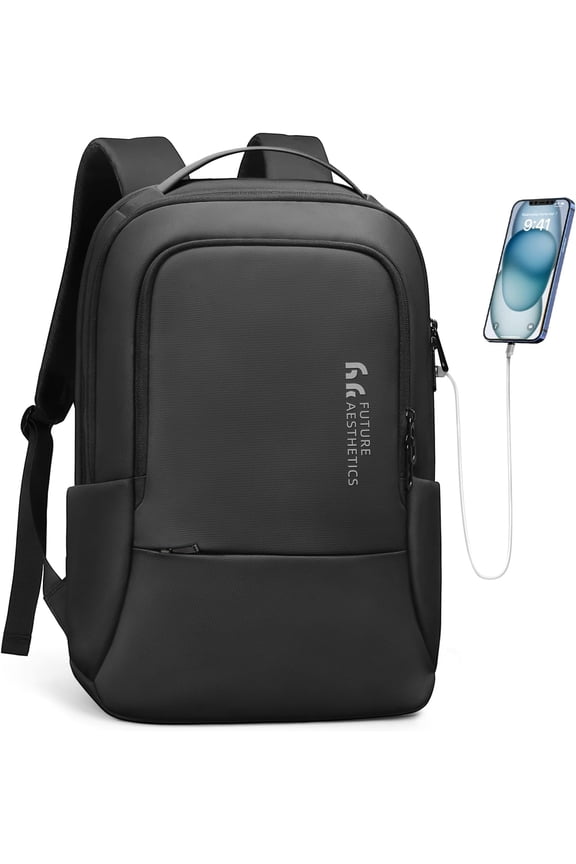 Backpack for Men Business Backpack with USB Charger Anti- Mens Backpacks Water-Resistant 15.6 Inch Laptop Backpack Lightweight Casual Bag for Business Travel Office Work College, Black