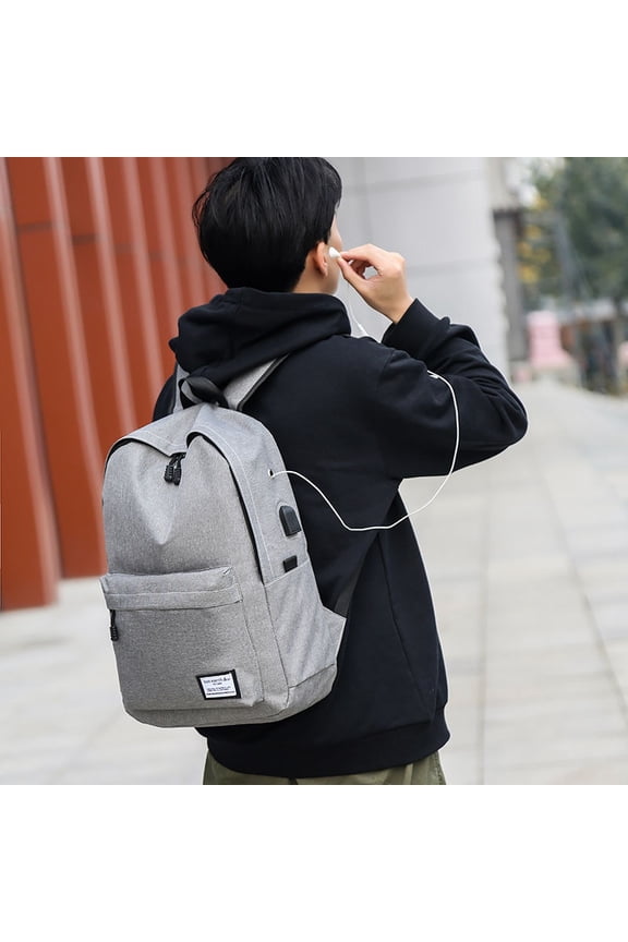 Backpack Middle School Student Schoolbag Large Capacity Men's And Women's Korean-style Travel,Black Ribbon USB Upgrade