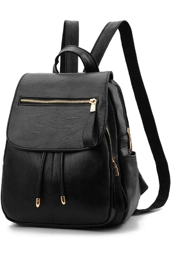 Backpack Mini Backpack PU Leather Ladies Rucksack Shoulder Bag Purses Backpack (Black)