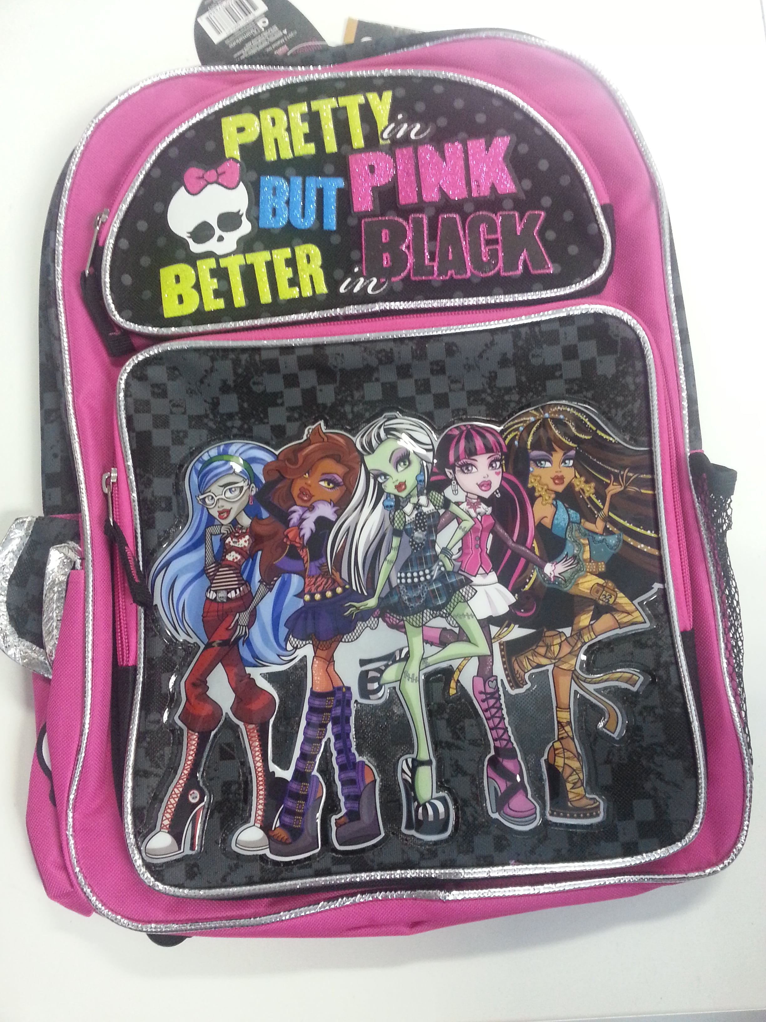 Large Kids' School Book Bag: Pink and Black Scarylicious
