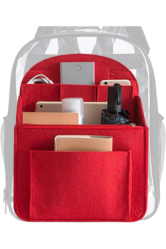 Backpack Organizer Insert, Shoulder Bag Organizers Insert, Felt Backpack Organizer Liner In Bag With Multi-Pockets For Cosmetics Phone Books Umbrellas Tablet(Red-large)