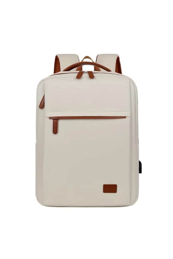 Backpack Oxford Cloth Business Computer Bag With Large Capacity, Strong And Wearable Student School Bag, Solid Color And Versatile Travel Backpack,Offwhite