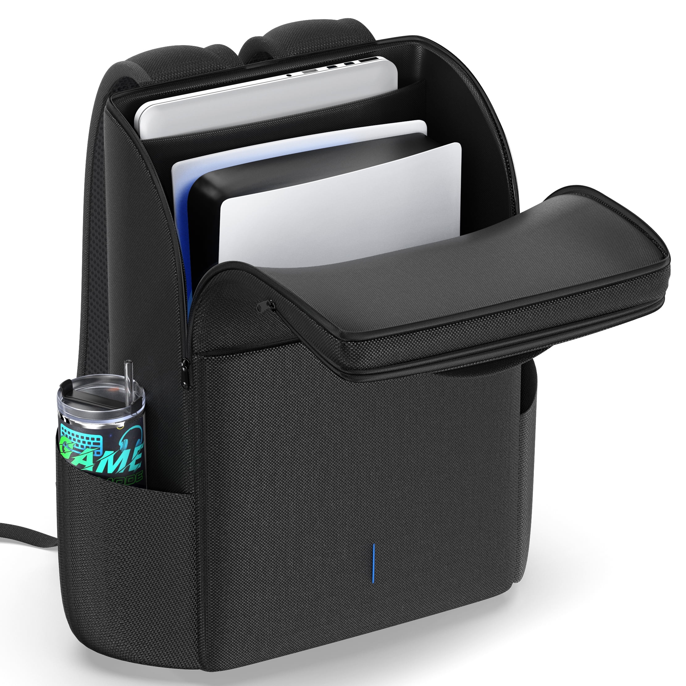 Backpack for PS5/ Slim/ Pro Console, Full Protection PS5 Carrying Case Travel Bag, Large Capacity PS5 Storage Bag for Dual Controllers, PS Portal, Laptop, Game Cards, PS5 Backpack with 3 Cable Pouch