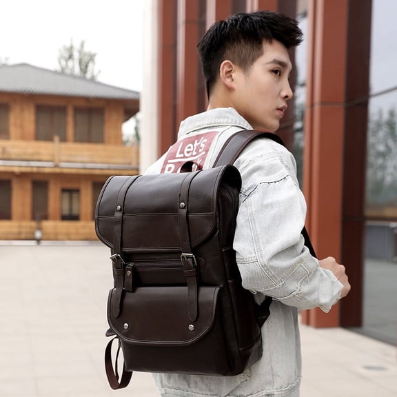 Backpack PU leather student bag,black