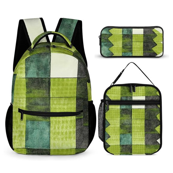 Backpack Portable Meal Bag Stationery Bag Set Wear-Resisting Shrinkage And Tensile Properties For Daily Work Travel Chartreuse Retro Houndstooth Hand-drawn Sketch_4