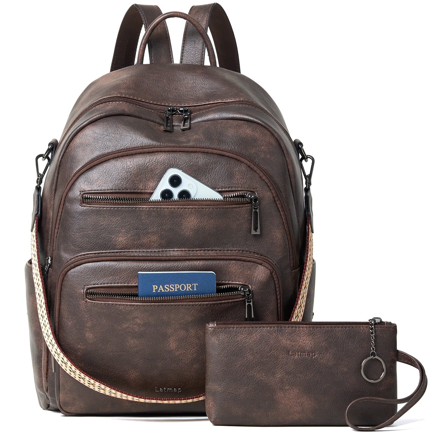 Backpack Purse for Women, Leather Vegan Ladies Fashion Designer Rucksack Convertible Travel Shoulder Bag Teacher College Daypack Work Handbag fits 14" Laptop-Coffee