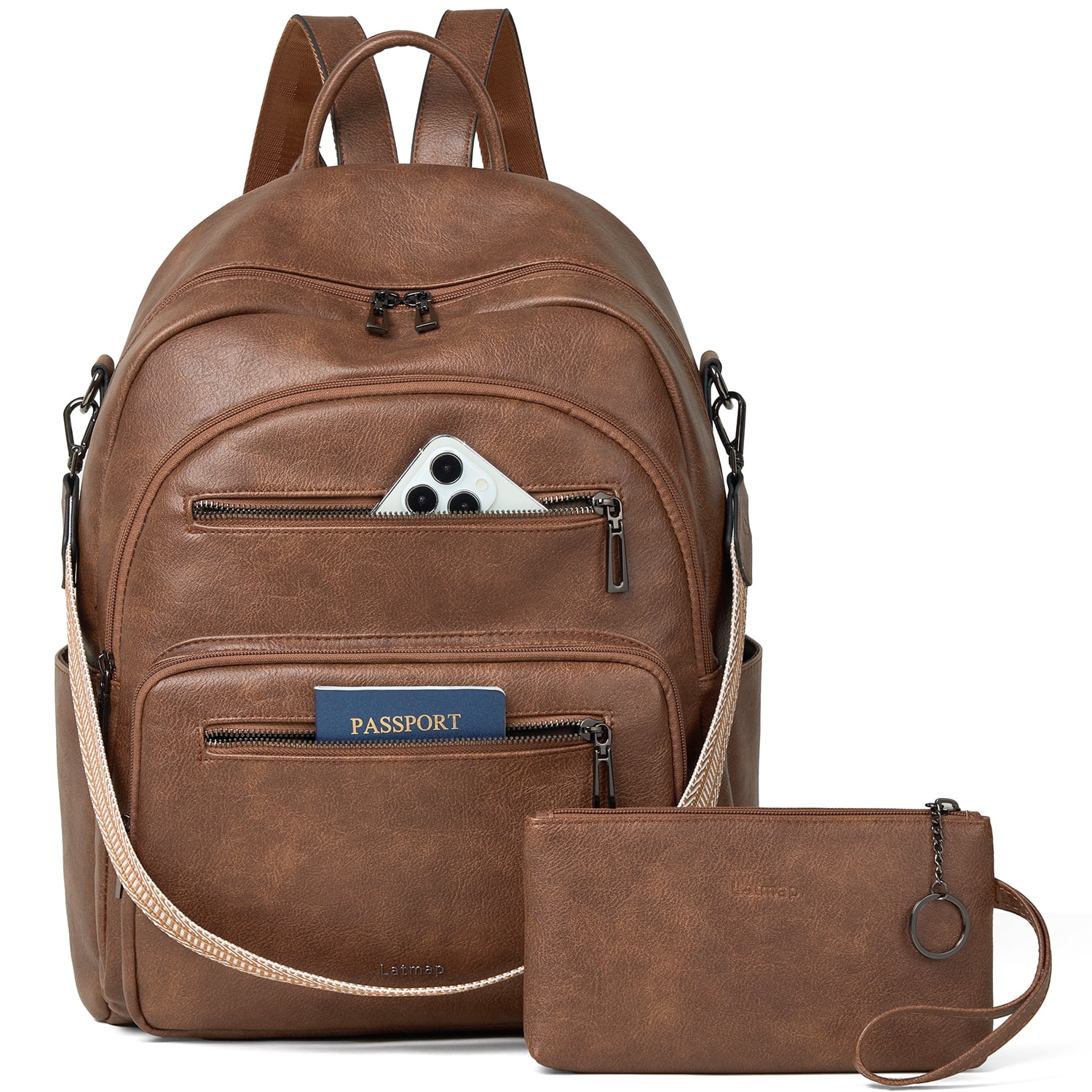 Backpack Purse for Women, Leather Vegan Ladies Fashion Designer Rucksack Convertible Travel Shoulder Bag Teacher College Daypack Work Handbag fits 14" Laptop-Brown