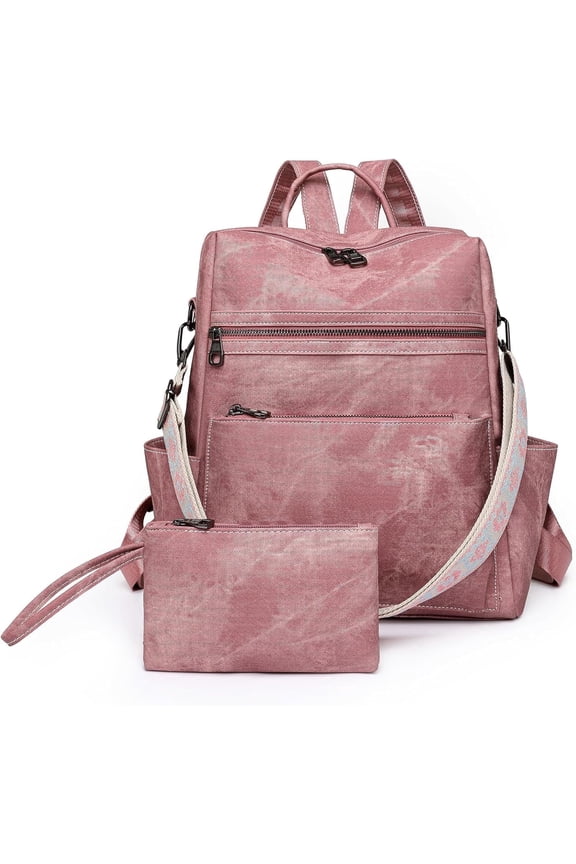 Backpack Purse for Women, PU Leather Backpack Purse, Waterproof Anti-Theft Women Backpack, Fashion Multi-Pocket Shoulder Bag Handbag With Clutch（Pink）